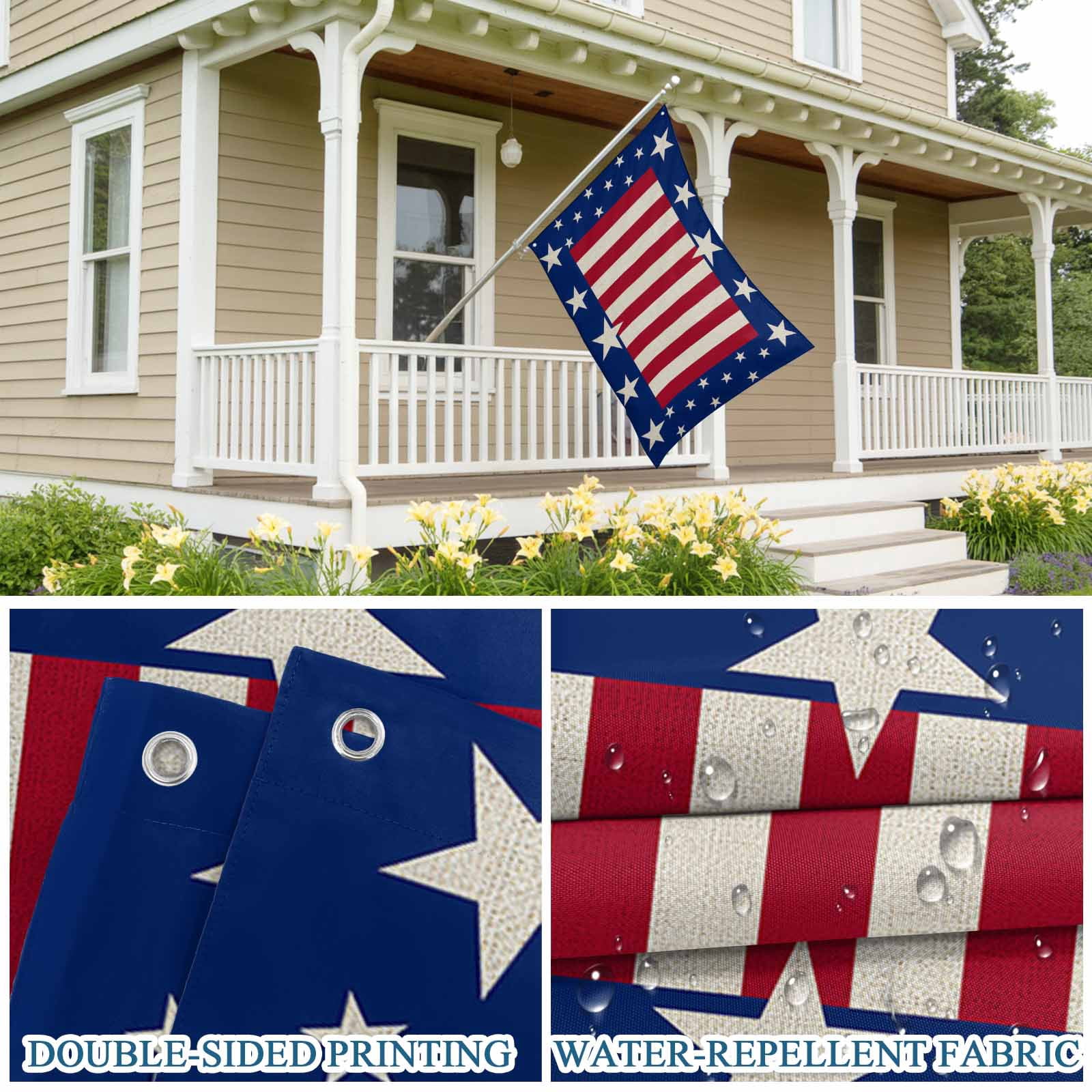 4th of July Flags for Outside 3x5 ft USA Flag Retro Outdoor Flags Double Sided Grommets House Banner Stripes Stars Red Blue White Patio Yard Flag for Outdoor Party Porch Independence Day Decor