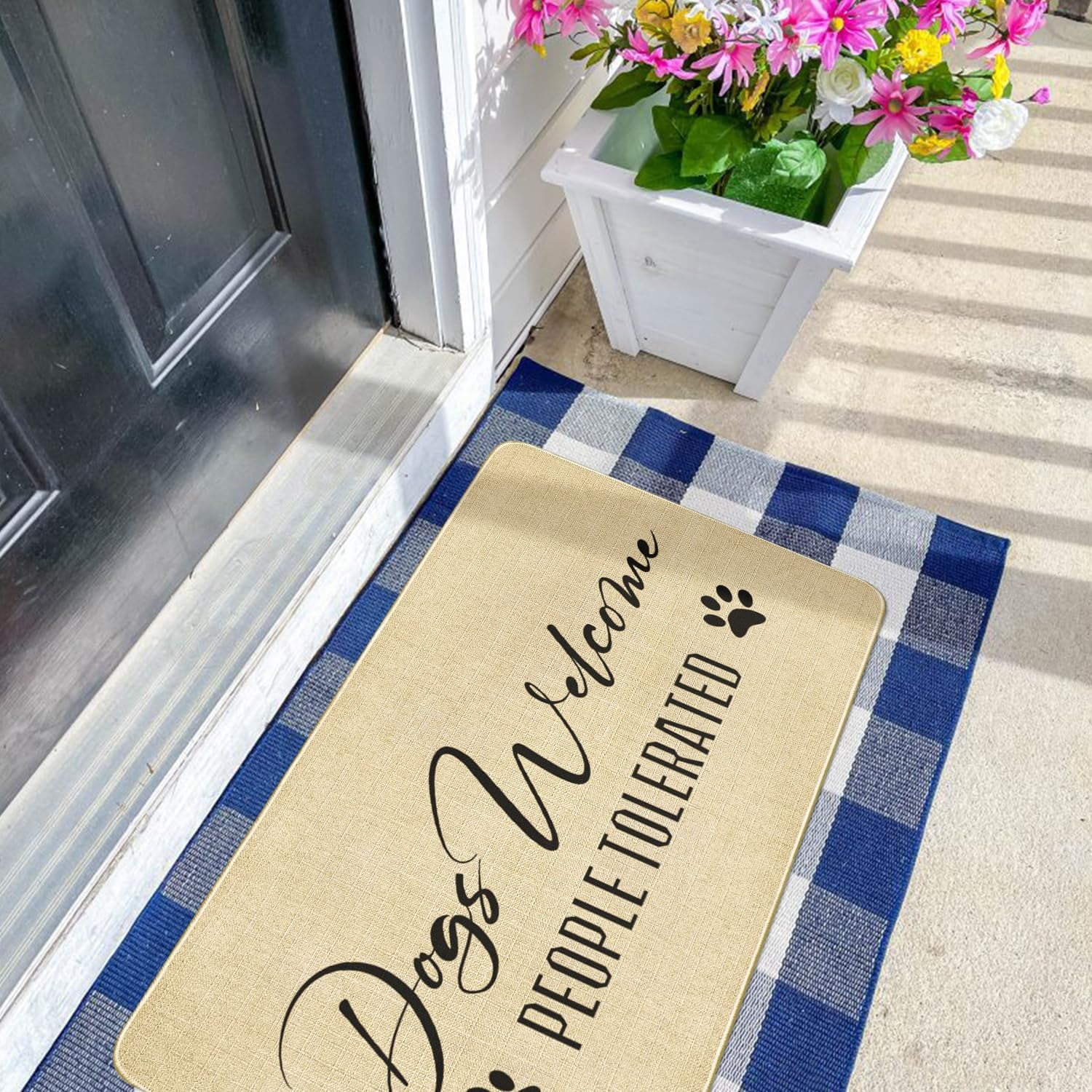 Funny Welcome Door Mats Outdoor,Dogs Welcome People Tolerated Doormat, Cute Pet Quick Drying Durable Low-Profile Rubber Backing Rug Indoor Entryway Front Porch Home Decor 30" x 17"