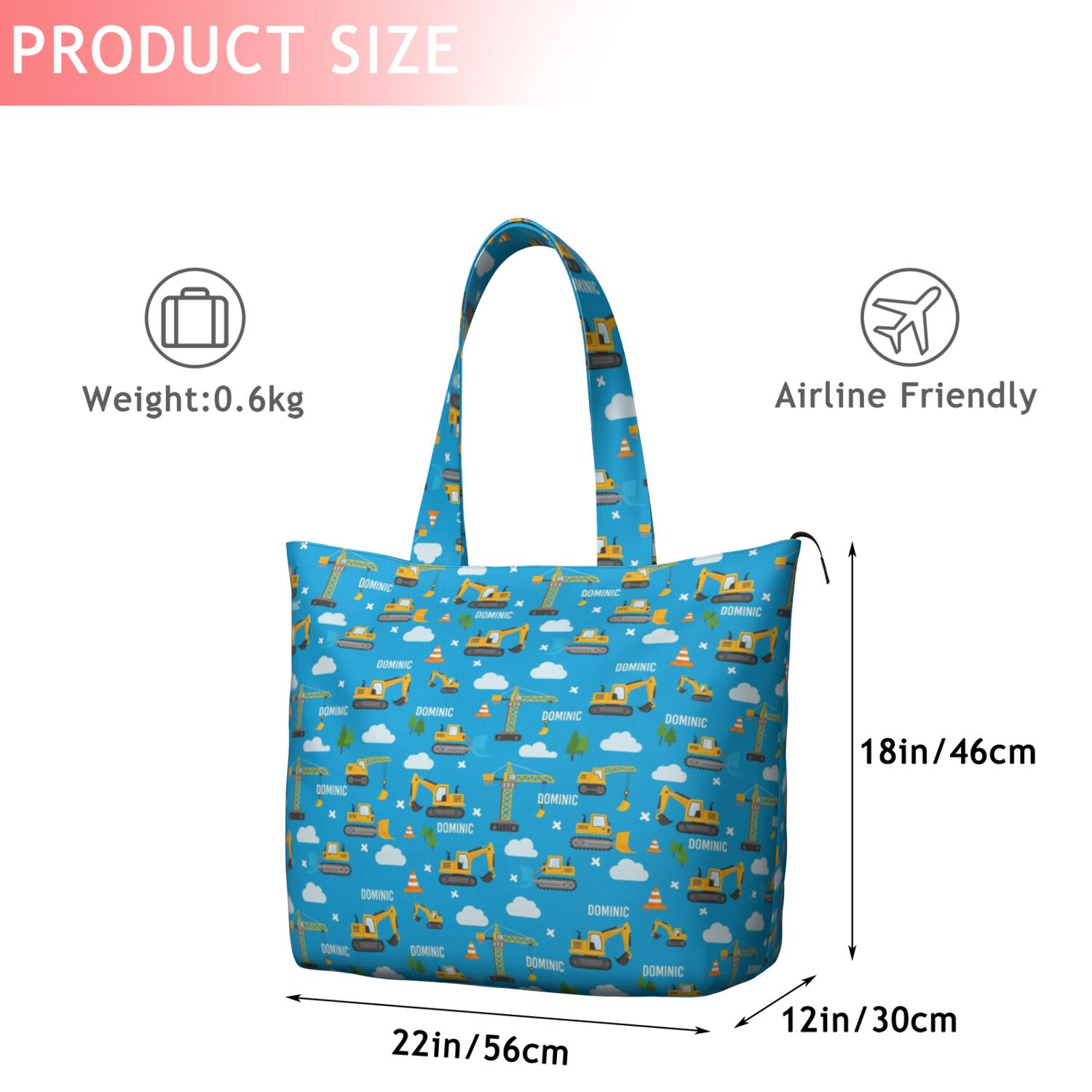 Cartoon Construction Vehicles Cranes Travel Tote Bags for Women Carry On,Large Weekender Bags for Women Travel,Multi Functional Duffle Bag for Work,Shopping,Sports