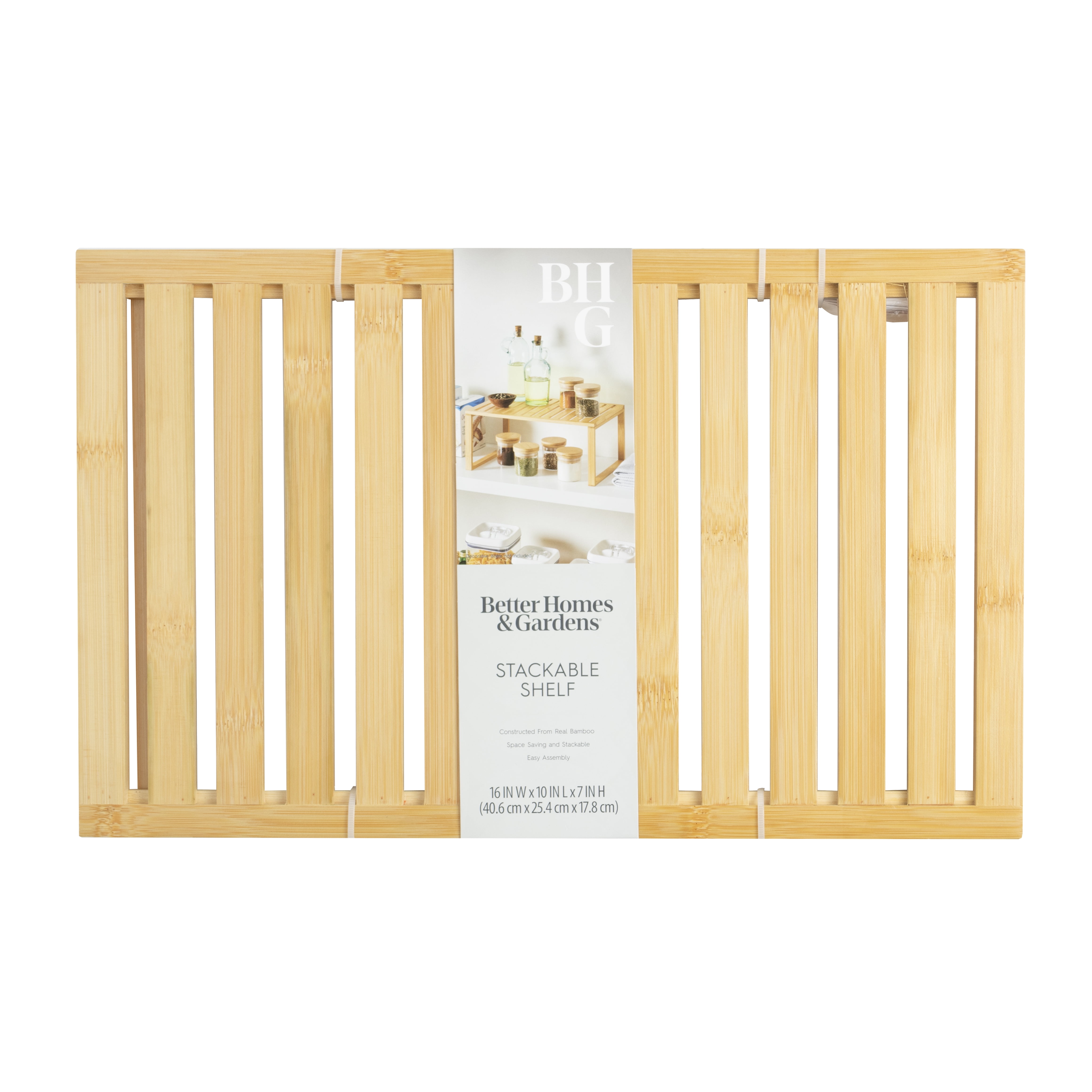 Better Homes & Gardens Bamboo Stackable Shelf, Natural Bamboo Color, Easy Assemble, 16 x 10 x 1.18in