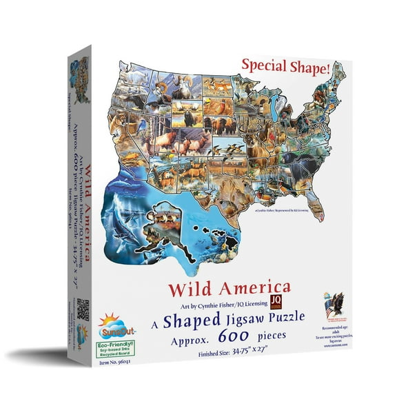SUNSOUT INC - Wild America - 600 pc Special Shape Jigsaw Puzzle by Artist: Cynthie Fisher - Finished Size 34.75" x 27" - MPN# 96041