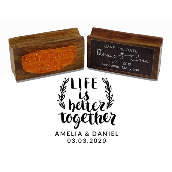 Printtoo Personalized Rubber Stamp Wedding Favor Round Stamp Life Is Better Together Wood Mounted Custom Stamper-1.57 Inches Diamater