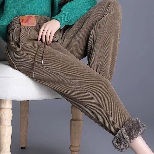 Pantalones gruesos de terciopelo de chenilla para mujer, pantalones harén casuales de piernas cálidas para otoño e invierno para mujer