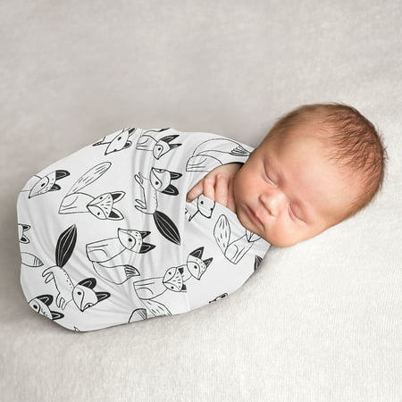 UPC: 0846480088646 | Sweet Jojo Designs Woodland Fox Boy or Girl Swaddle Blanket Jersey Stretch Knit for Newborn or Infant Receiving Security – Black and White Forest Animal Gender Neutral Unisex