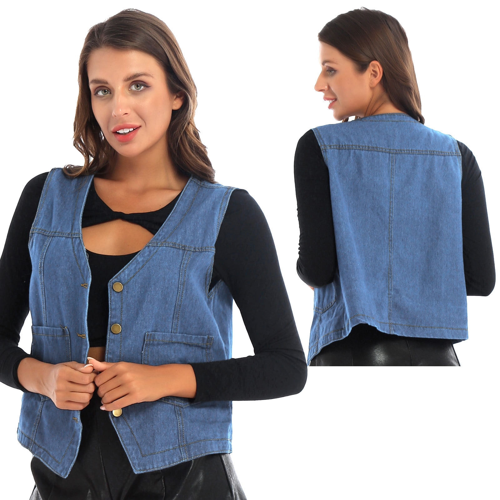 inhzoy Women's Denim Vest Casual Sleeveless Button Up Unlined Denim Waistcoat Jean Jacket Top