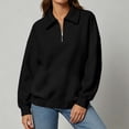 thumbnail image 7 of Women Collared Quarter Zip Sweatshirt Sevevn Long Sleeve Side Pocket Loose Fit Solid Casual Pullover Tops, 7 of 7