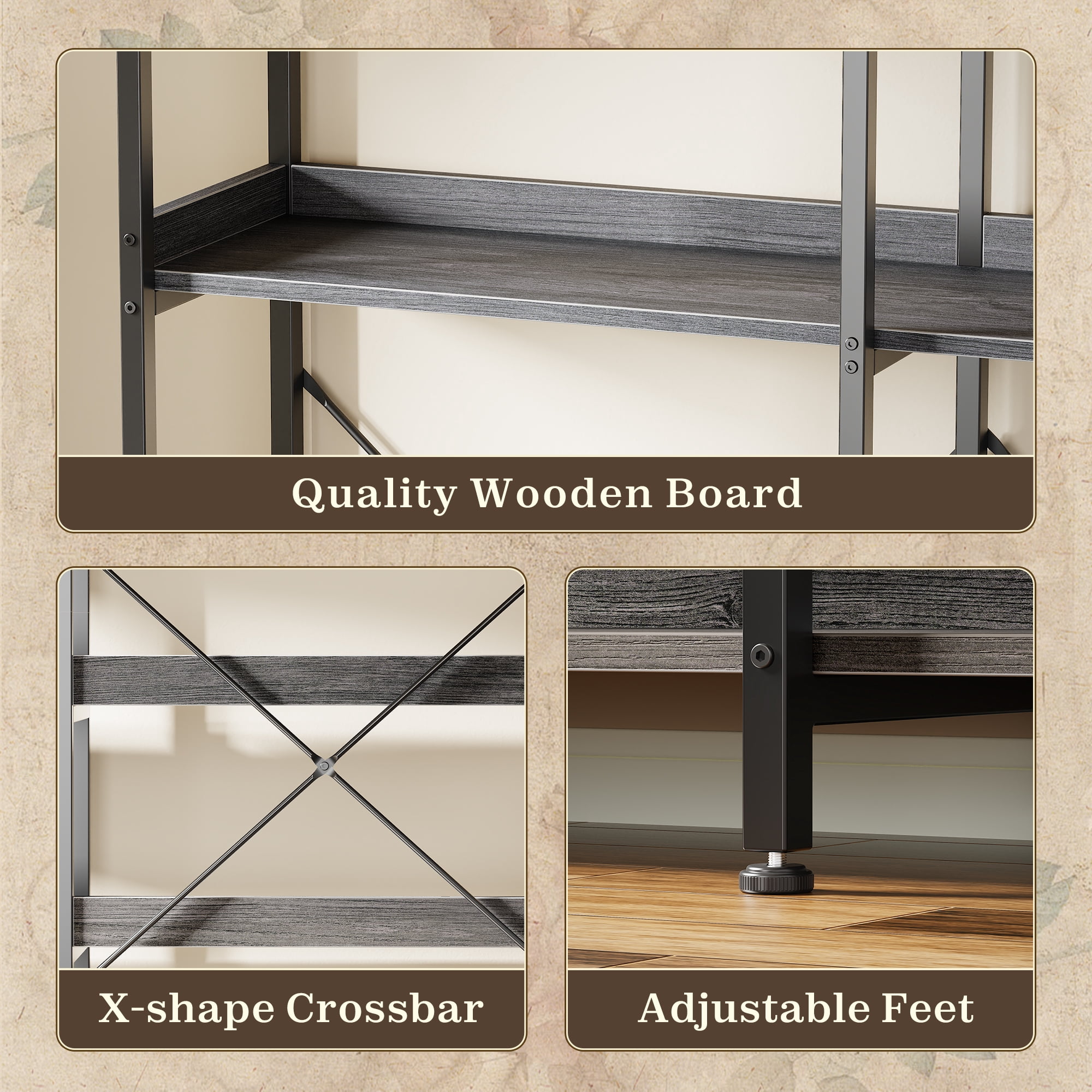 Amadwell 5-Tier Bookshelf with 10 Open Shelves, 47" Freestanding Bookcase, Sturdy Metal Frame, for Living Room, Gray
