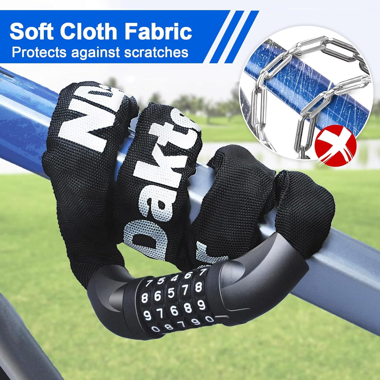 Bike Chain Lock, 5 Digit Combination Heavy Duty Anti Theft Bicycle Chain Lock,2.62/3.2/4.27/5/6Ft Long Security Resettable Bike Locks for Bike, Bicycle, Scooter, Door, Gate, Fence-4/6mm Thick
