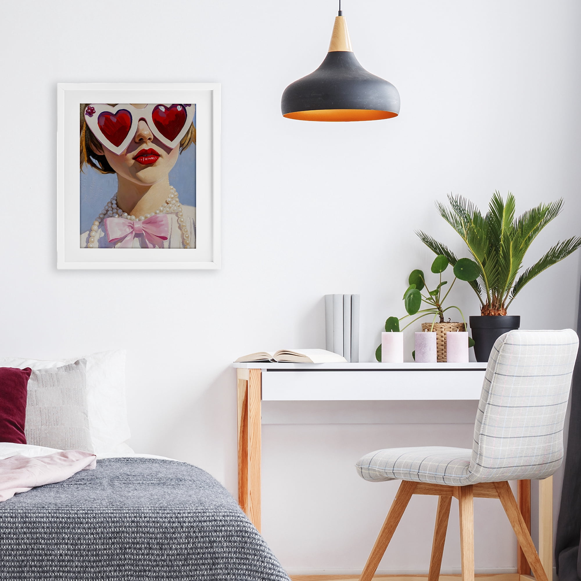 Stupell Industries Romantic Red Heart Glasses White Framed Print Under Glass, design by The Prints Vibe