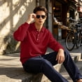 thumbnail image 5 of Fabrcox Men Long Sleeve Polo Shirts Regular Fit Collared Men Golf Shirt Button Casual Outdoor Athletic Business Mens Work Shirts Red L, 5 of 6