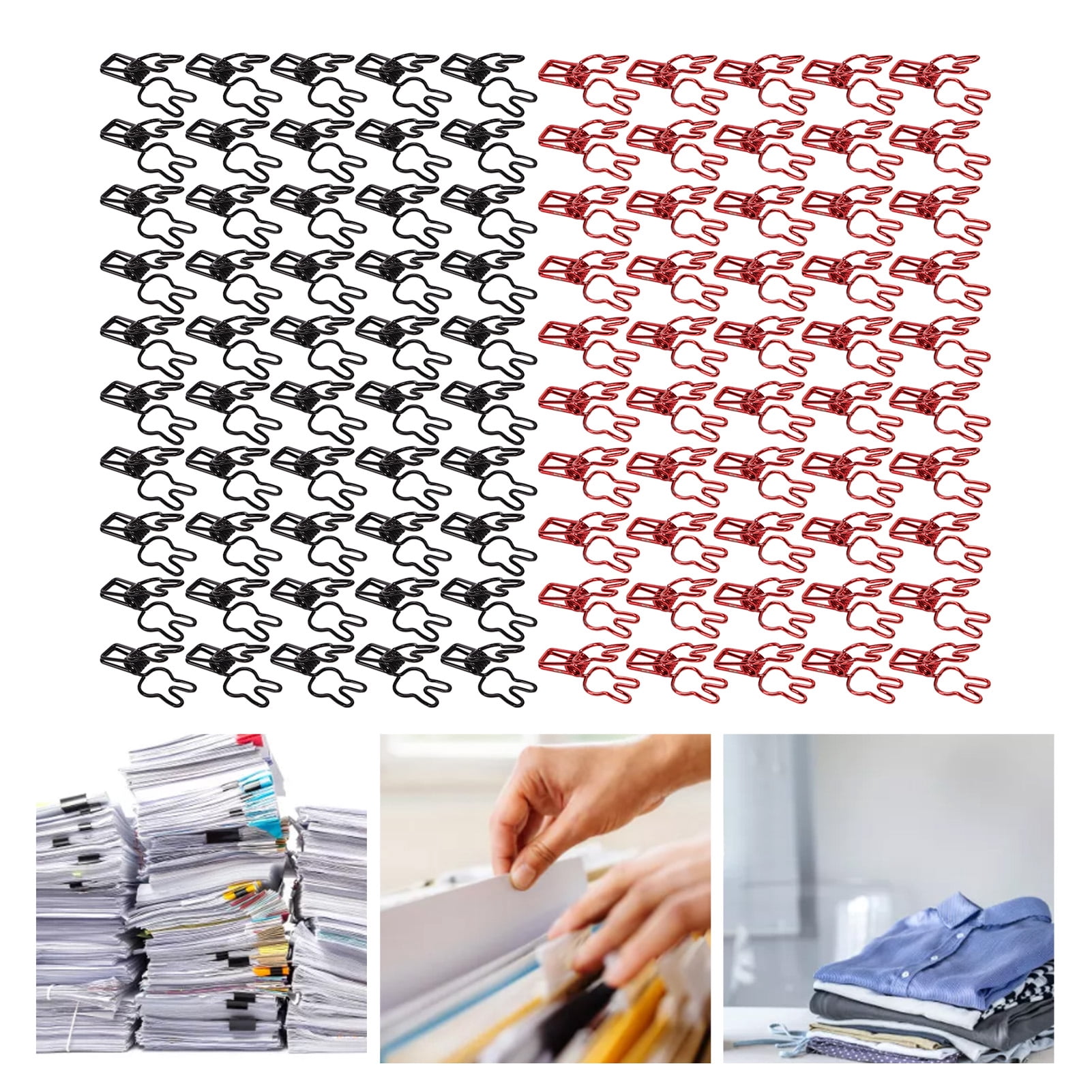 Riousery 100Pcs Bunny Binder Clips Hollow Out Strong Metal Multi Purpose Small Paper Clips for Bags Clothes Documents, Black and Red