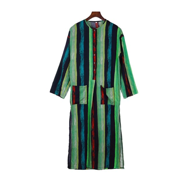 Birdeem Robe Décontractée de Mode pour Homme à Manches Longues, Double Poche, Imprimé à Rayures, Longue Chemise