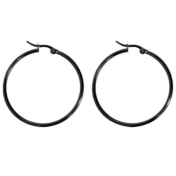 Black Hoop Earrings for Women Thin Large 60mm Stainless Steel Ginger Lyne Collection