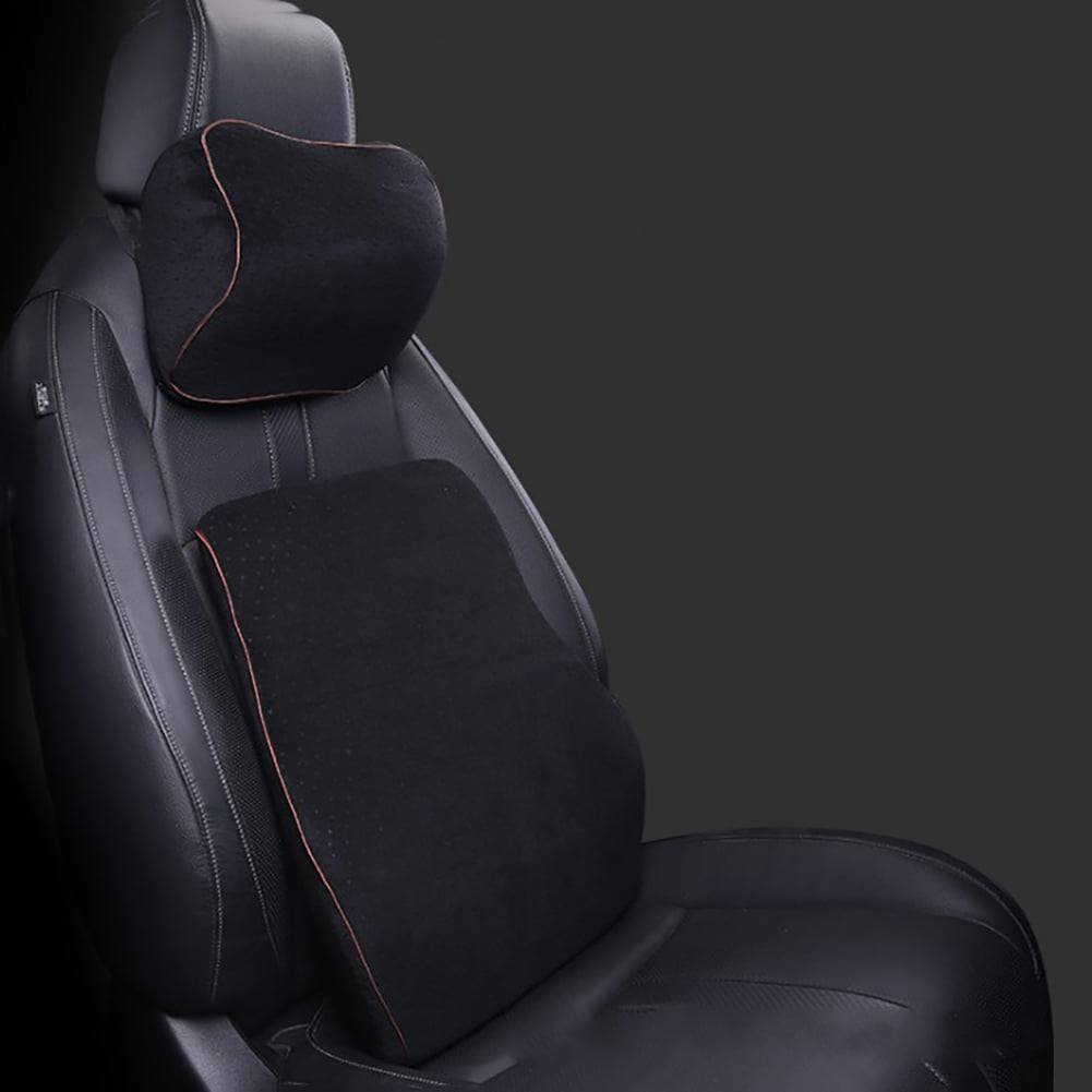 Maxcozy 2PCS Headrest Pillow & Memory Foam Velvet Lumbar Cushion Back Pain  Relief Car Chair Back Support - 2Pcs Black 