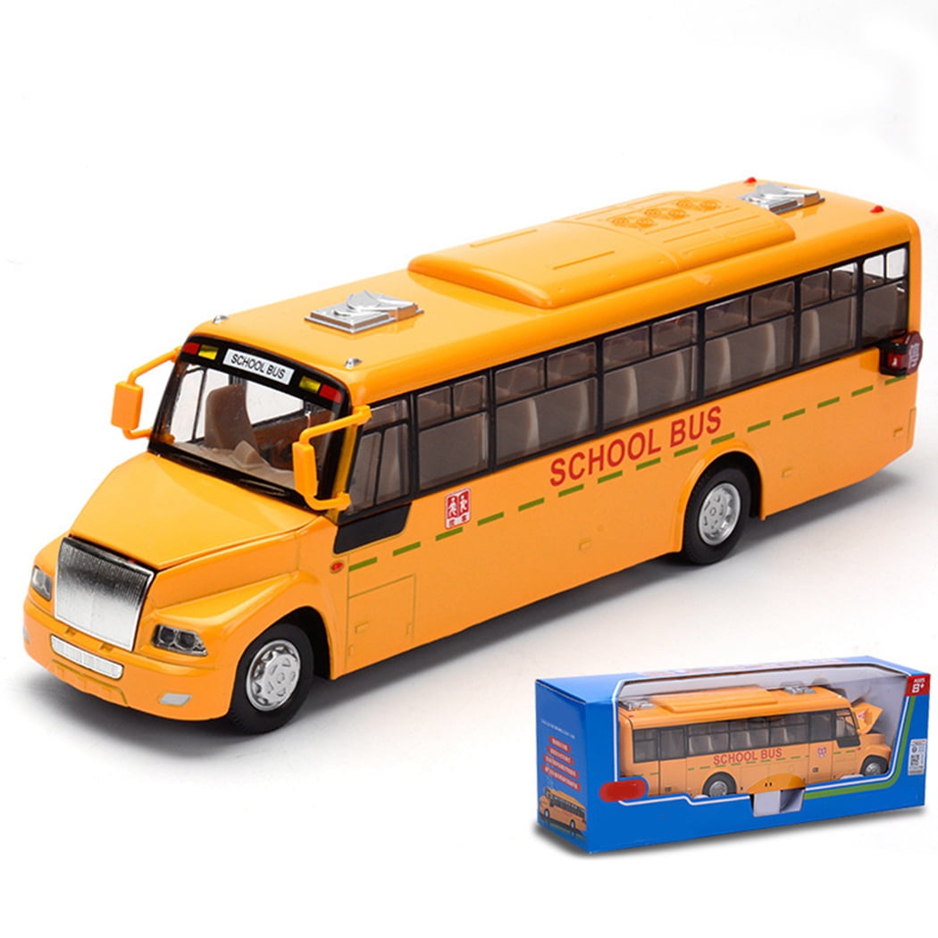 Yellow School Bus Alloy Diecast Pull Back Drives 5.5" Kids Action Car Toy Gift 
