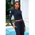 thumbnail image 6 of PRETTYGARDEN Women's 2 Piece Loungewear Long Sleeve Crop Top Wide Leg Palazzo Pants Set Tracksuits Casual Outfit, 6 of 10