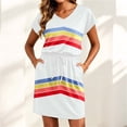 thumbnail image 4 of Levmjia Women's Casual Stripe Print Dress Short Sleeve V Neck Loose Fit Summer Dress with Drawstring Waist Front Pockets A Line Tunic Dress for Women, 4 of 6