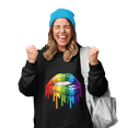 thumbnail image 2 of Gildan Heavy Blend Women's Hooded Sweatshirt, Multicolor Lips Print, Black, Size Medium, 2 of 11