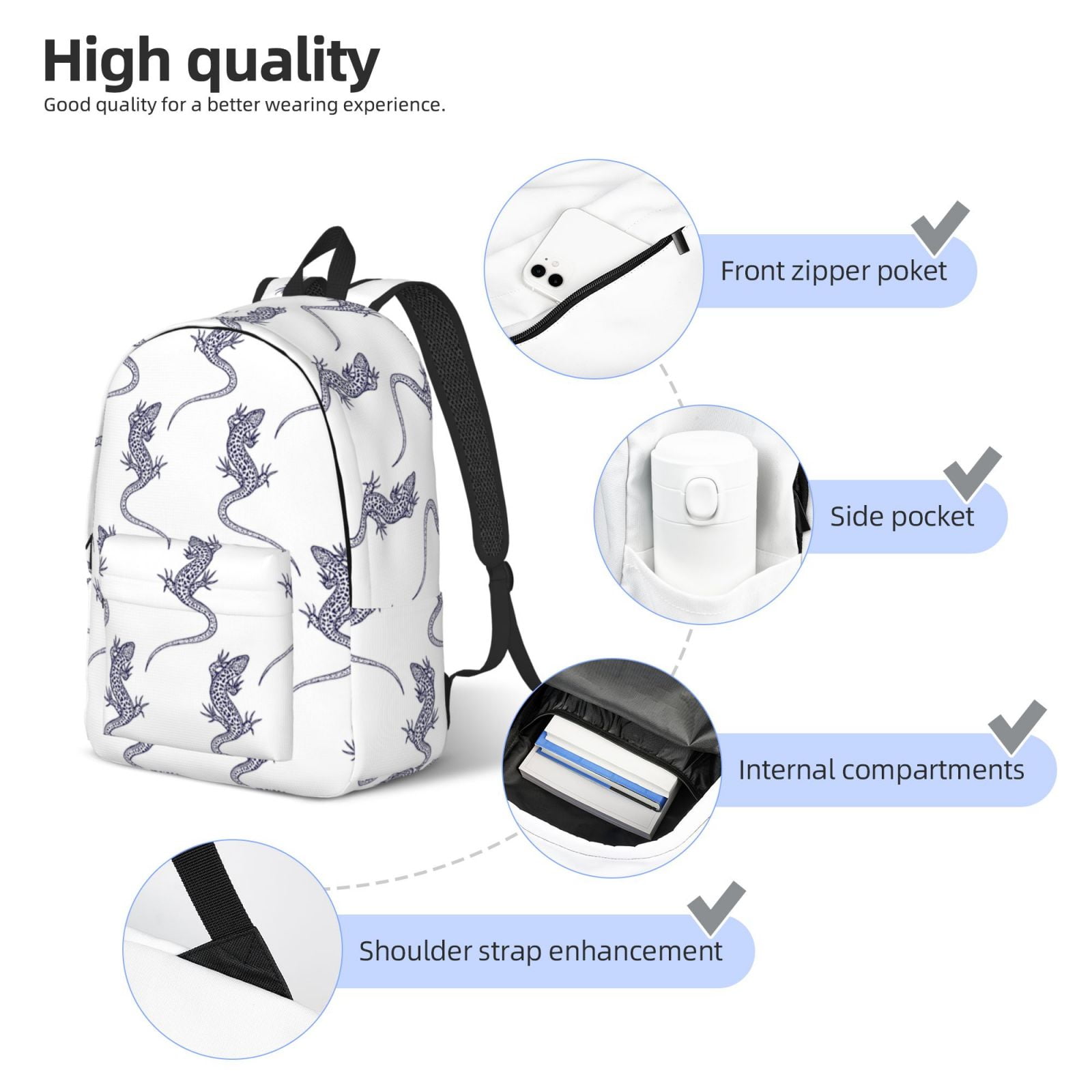Travel Laptop Backpack - Minimalist Cute Lizard Lightweight Canvas Backpack, Wear Resistant Computer Backpack Bag Fit {sizeName} Laptop for Men Women with Adjustable Padded Shoulder Straps