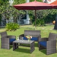 thumbnail image 4 of Costway 4PCS Patio Rattan Furniture Set Conversation Glass Table Top Sofa Cushioned Navy, 4 of 9