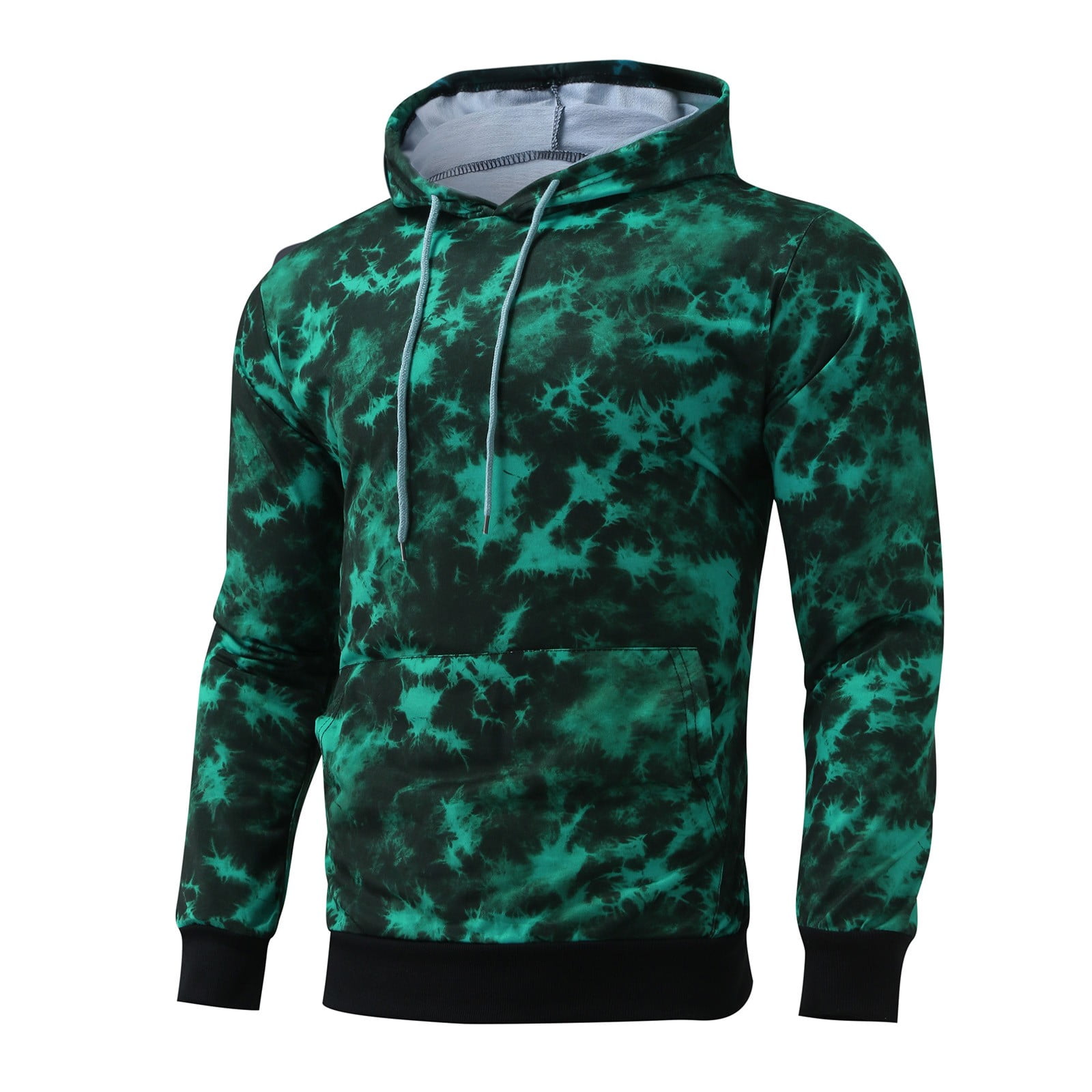 Lisingtool Hoodies For Men Mens Casual Color Block Tie-Dye Pullover Hooded Sweatshirt With Pocket Green