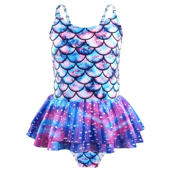 Jurebecia Girls Swimming Costume Mermaid One Piece Swimwear Girls Ruffle Swimsuit for Kids Bikini Sets for Girls Summer Pool Beach Holiday Water Sports Surfing 5-6 Years 120 CM