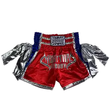red and silver, variant on Fluory Muay Thai Shorts Boxing Training Shorts Men Pants Women Free Fight Trunk Free Fight Custom
