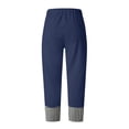 thumbnail image 7 of Miluxas Women's Gingham Trim Wide Leg Pants Elastic High Waist Loose Fit Casual Cropped Pants with Pockets Summer Work Casual Trousers Navy, 7 of 7