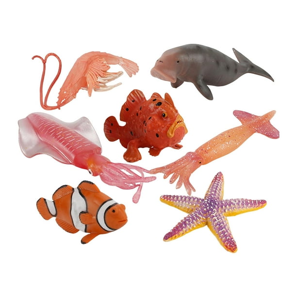 7Pcs Simulation Sea Animal Model Squid Bath Toys Sea Stars Red Crawfish for  Kids 