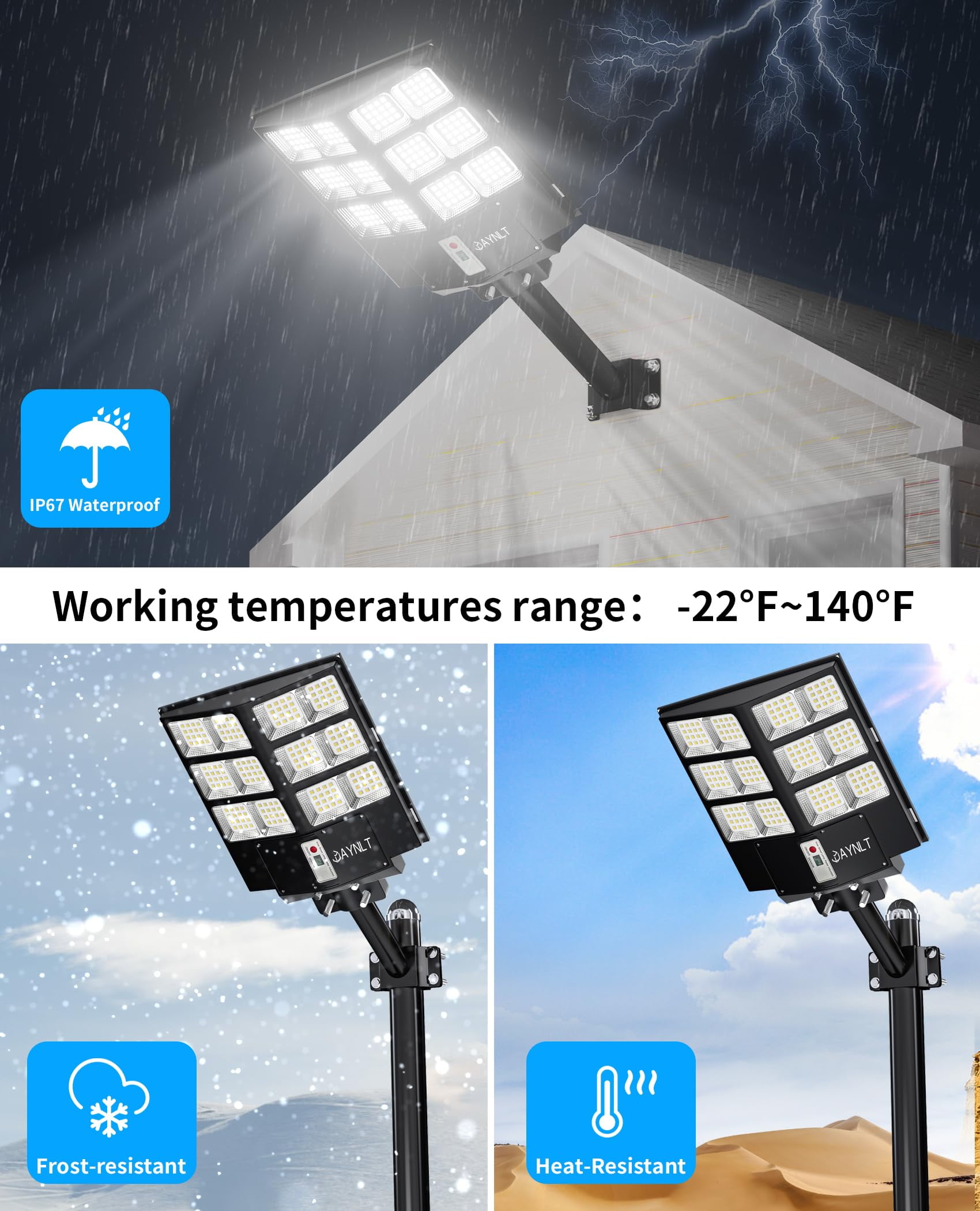 Bjsuc Solar Street Light - LED Security Street Outdoor Courtyard Lights, Super Bright 200000LM Commercial Parking Lot Light with Motion Sensor for Path, Porch