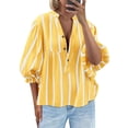 thumbnail image 2 of Wide Striped Sleeve Women Puff Sleeve Loose Blouse V-neck Casual Tops, 2 of 6