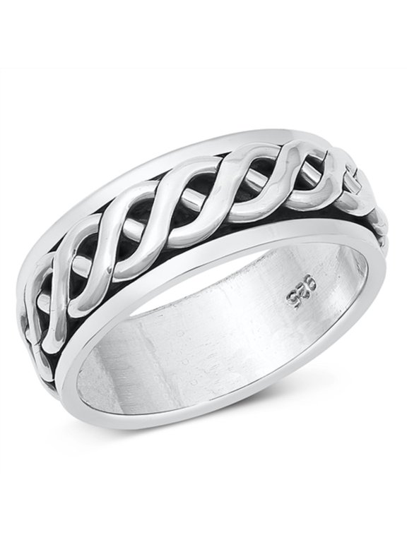 Sterling Silver 8MM Twisted Spinner Ring Size 13