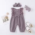 thumbnail image 2 of mgoYE Baby Girl Clothes Outfits Infant Summer Romper Cotton Linen Preemie Newborn Essentials Photography with Headband(Purple,6-12 Months), 2 of 9