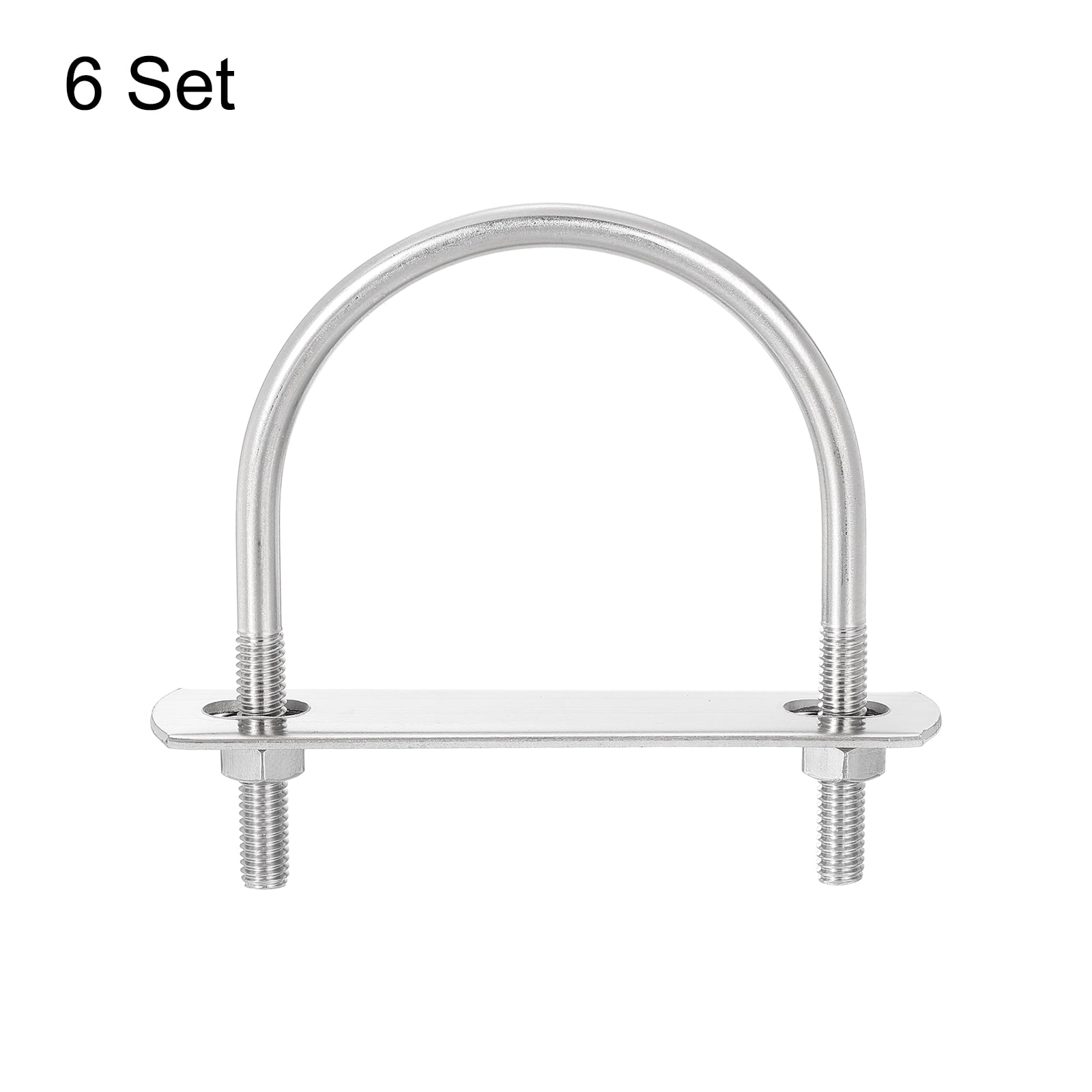 Round U-Bolts, 6 Sets 63mm(2.48") Inner Width 83mm Length M6 304 Stainless Steel U Clamp Bolt with Nuts and Plates