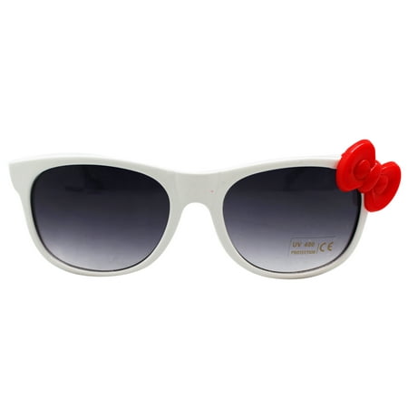 Hello Kitty Sunglasses w/White Plastic Frame and Red Bow