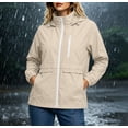 thumbnail image 2 of vdgthytj Womens Rain Jacket Windproof Drawstring Hooded Jackets Lightweight Waterproof Solid Travel Hiking Outwear with Pockets(Large,Beige), 2 of 7