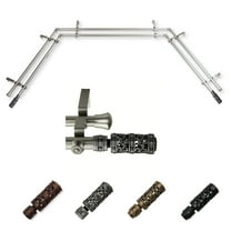 Erwin 13/16" Double Bay Window curtain rod Adjustable 20"-36", 38"-72" - Satin Nickel,(ABay-08-5D)