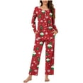 thumbnail image 4 of Riecok Sleep Sets for Women Long Sleeve Santa Claus Printed Tops and Wide Leg Pant Holiday Cozy Nightwear Outfits, 4 of 6