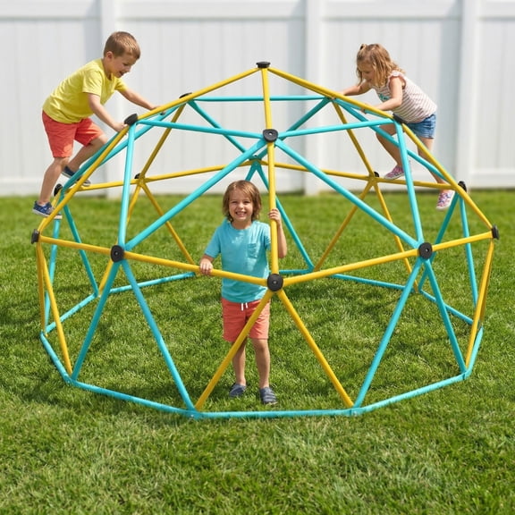 Gardenature 10FT Climbing Dome Outdoor Jungle Gym for Kids Geometric Dome Climber Supporting 880 Lbs Anti Rust Metal Outdoor Play Structure Blue and Yellow