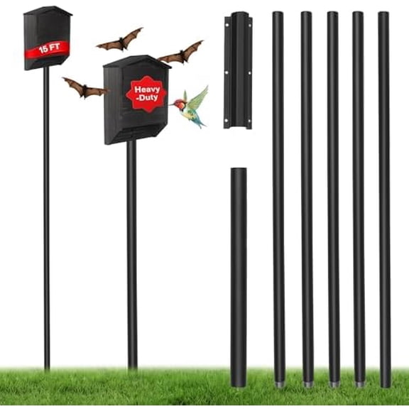 Bat House Pole 15 FT, Telescoping Bird House Pole with Ground Socket for Outdoor Use, Heavy Duty Metal Purple Martin House for Birdhouses and Wildlife Nesting$$