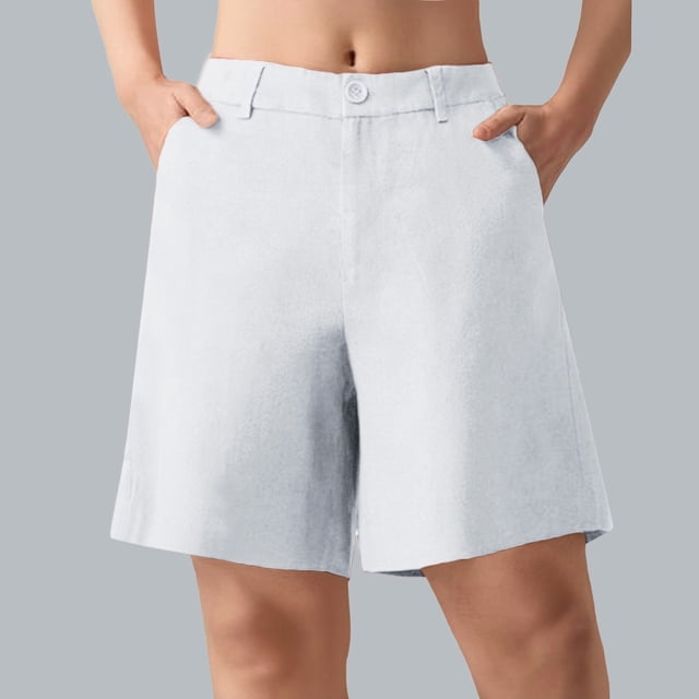 Ovticza Bermudas pour Femmes Séchage Rapide Légers Shorts en Lin Golf Randonnée Voyage Shorts Blanc m