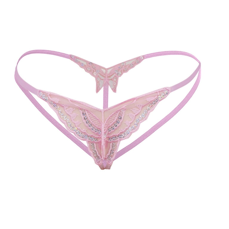 HWRETIE Women Hipster Underwear Women Solid Color Sexy Lace Butterfly  Underwears Panties Clearance Pink One Size 