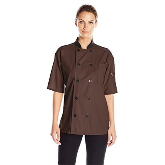 Vtex 0494-0209 Uncommon Threads Womens Havana Chef Coat SS Mesh Black Trim, Brown - 5XL