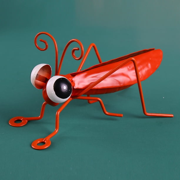 Jardín rojo Metal Saltamontes Arte de la pared Insecto Colgante Decoración de la pared Lindo peregrino Escultura de pared al aire libre para la pared del dormitorio Sala de estar al aire lib