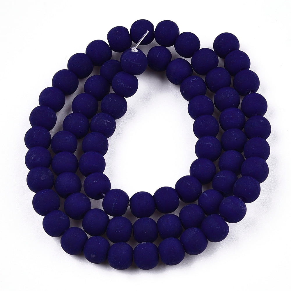Opaque Glass Beads Strands Frosted Round Dark Blue 6~6.5mm Hole: 1.4mm about 67~70pcs/strand 14.76 inch~15.16 inch(37.5~38.5cm)