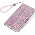 thumbnail image 4 of Compatible with iPhone 12 Glitter Wallet Case with 2 Credit Card Holder Slots Bling Diamond Sequin Flip Stand Purse PU Leather Soft Bumper Protective Cover Case 6.1 inch Black, 4 of 4
