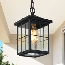 LNC Outdoor Hanging Lantern with Seeded Glass, 1-Light Black Pendant for Porch or Entry