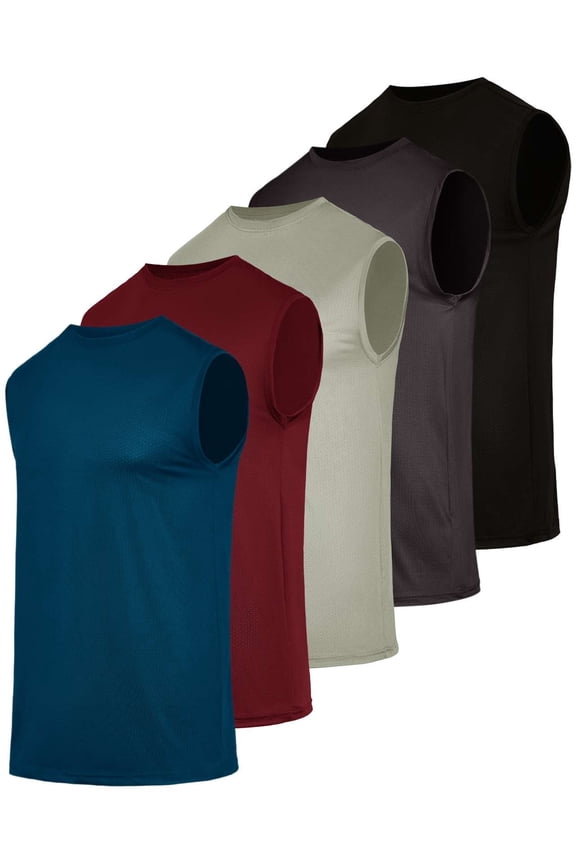 5 Pack: Men's Breeze Tech Tank Tops Sleeveless Shirts Workout Muscle Athletic Running (Big & Tall Available)