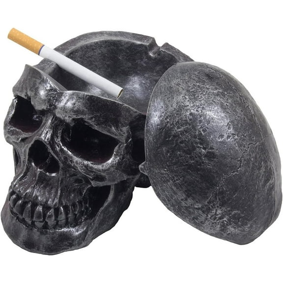Spooky Human Skull Ashtray with Cover for Scary Halloween Decorations and Decorative Skulls & Skeletons Figurines As Gothic Smoking Room Decor Gifts for Smokers by Home-n-Gifts