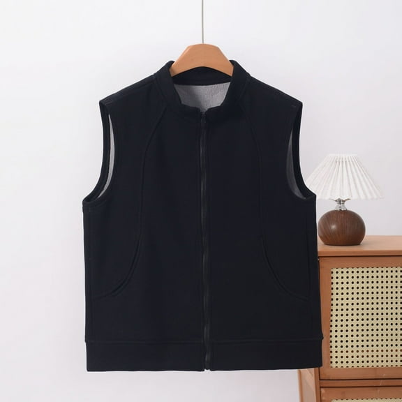 Coats for Women Sleeveless Zipper Round-Neck Pockets Winter Regular Solid Jackets,Womens Coats Plus Size Black XXXXXL